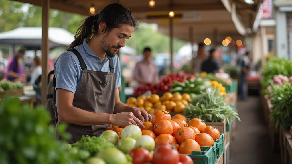 Профессиональная фотография продуктов на рынке с ценниками, естественное освещение